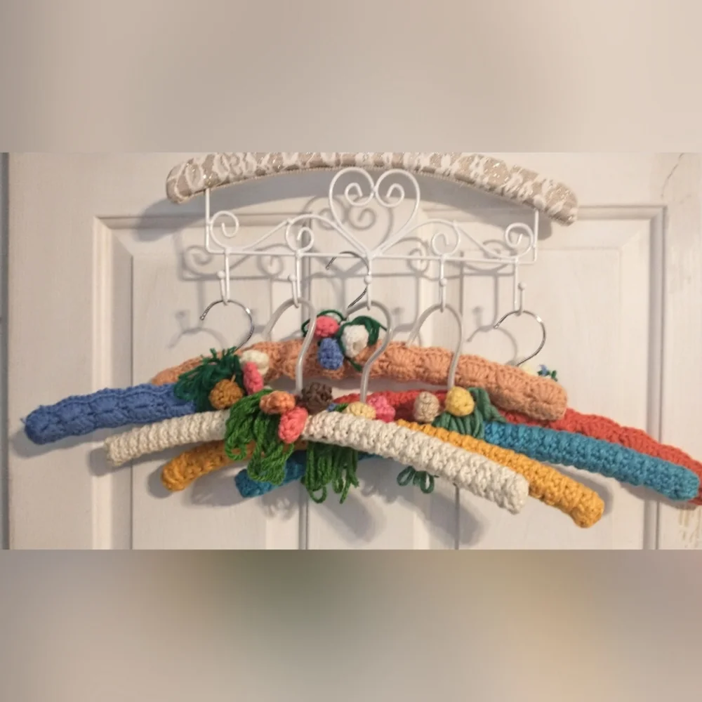 Vintage Wooden Hangers - Crocheted Covers - Group of 6 Colors